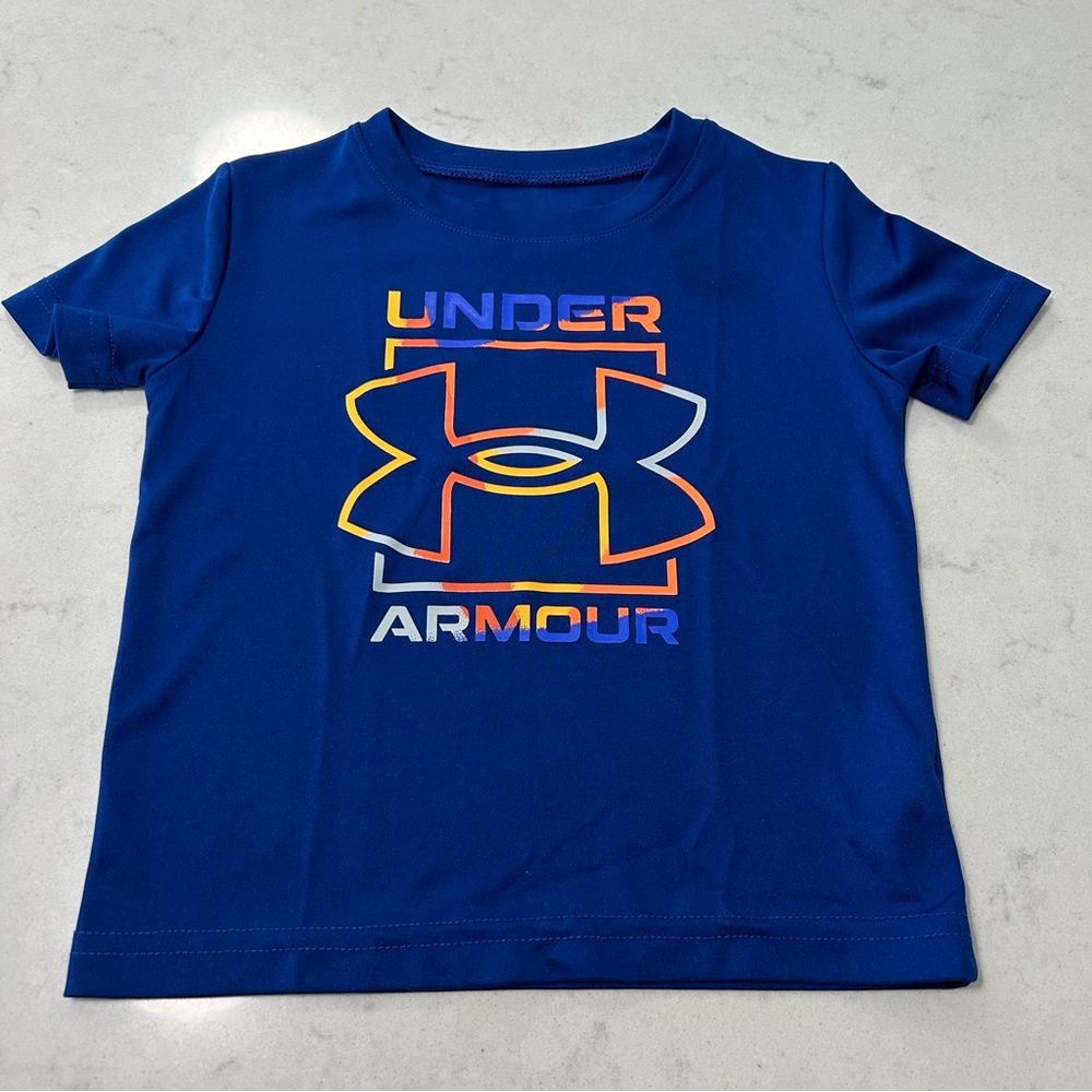Under Armour Kids Tee in Blue with Orange Graphic